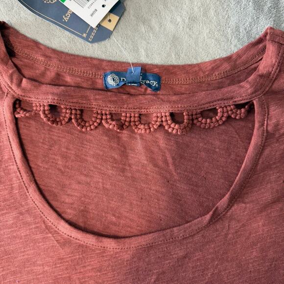 Democracy Women’s Short Puff Sleeve Crewneck Crochet Cutout Knit Top, L - Picture 3 of 6